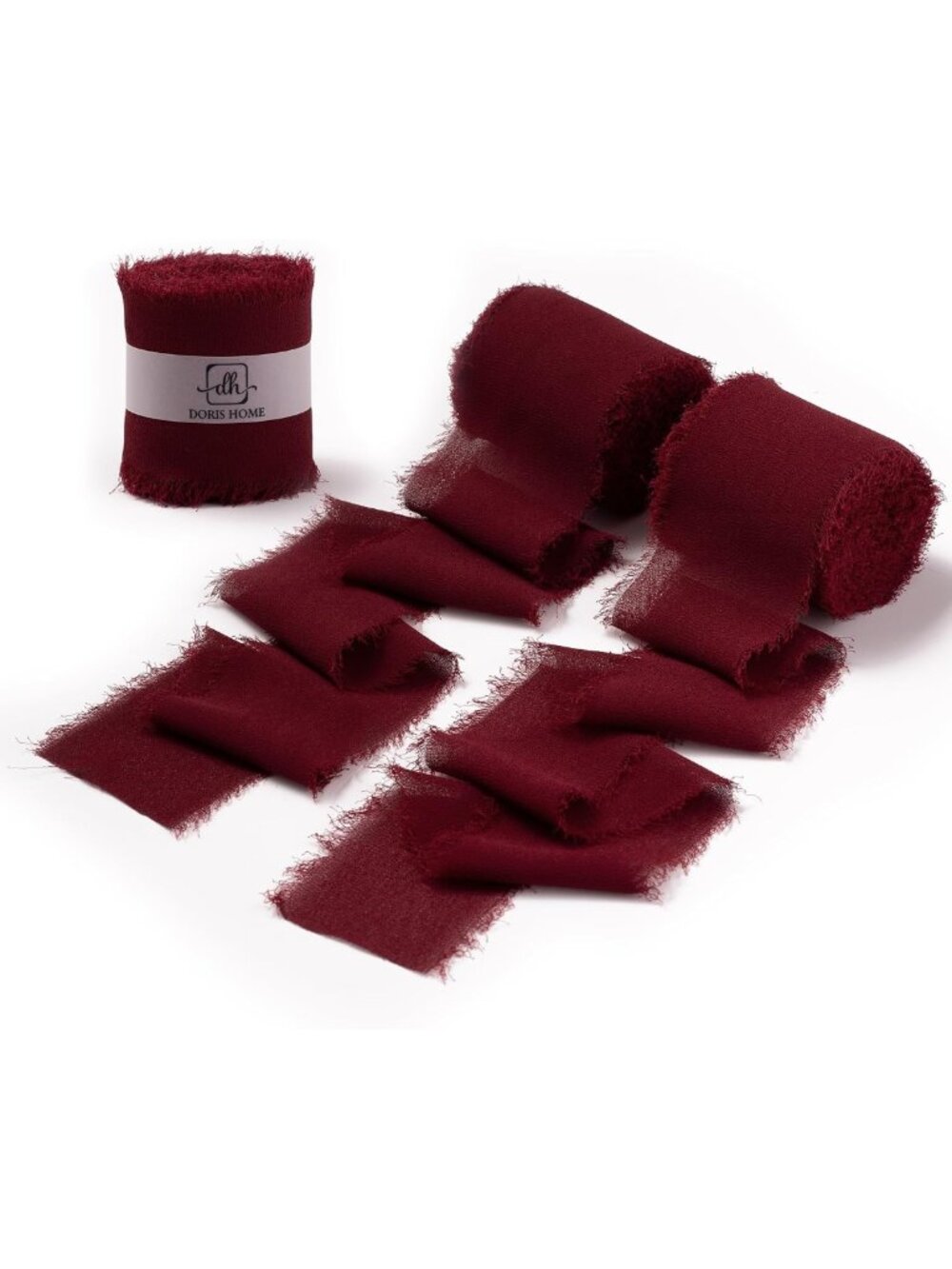 Burgundy Frayed Edge Chiffon Ribbon - 2" x 21 Yd, Set of 3 Rolls for Crafting